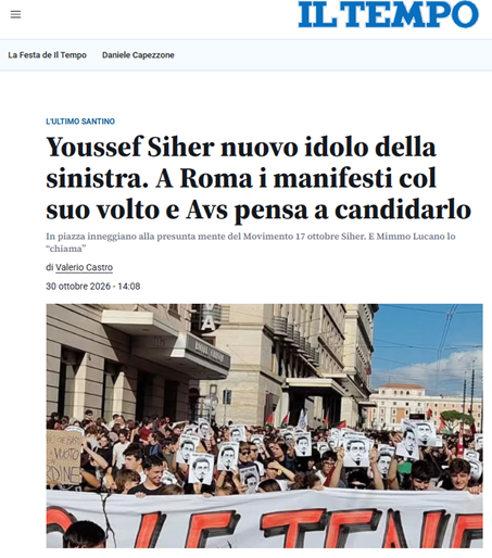 Manifestanti a Roma con cartelli e volantini con il volto di Youssef Siher durante il corteo dello sciopero generale